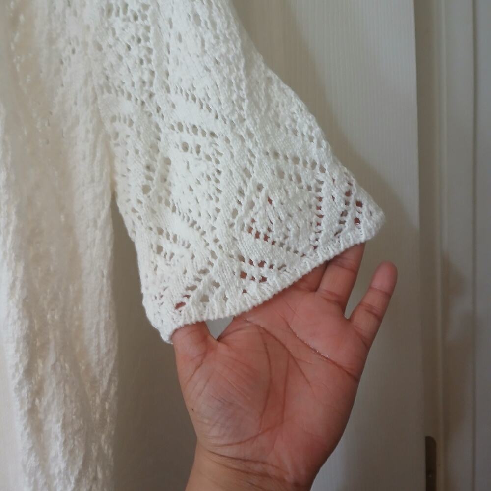 Belldini Cardigan Womens M White Crochet Lace Open Front Duster Boho Sheer NWT - Picture 4 of 16